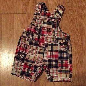 Izod Infant Boy Plaid Overalls Sz 3-6 Months